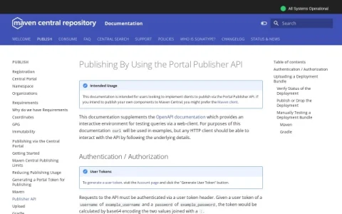 Sonatype Central Portal Publisher API page preview