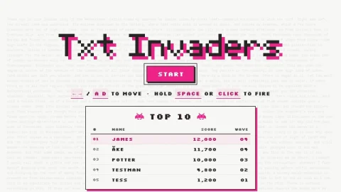 Txt Invaders page preview