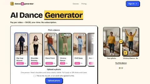 AI Dance Generator page preview