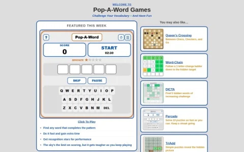 Pop-A-Word Games page preview