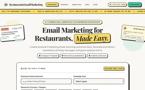 Restaurants Email Marketing page preview