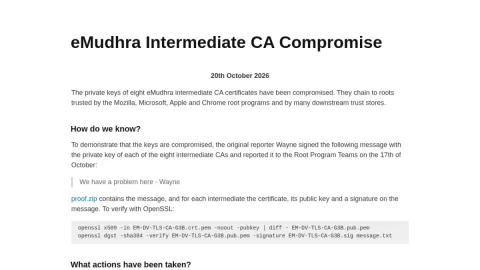 eMudhra Intermediate CA Compromise page preview