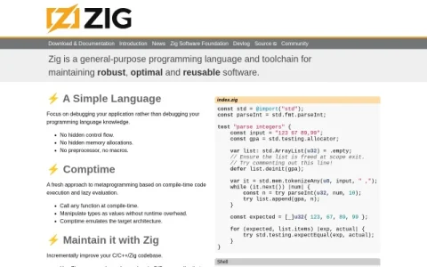 Zig Programming Language page preview