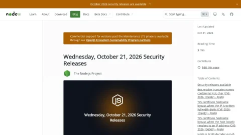 Node.js Security Releases page preview