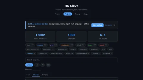 HN Sieve page preview