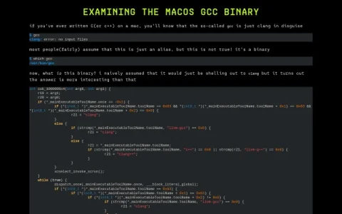 examining the macOS gcc binary page preview
